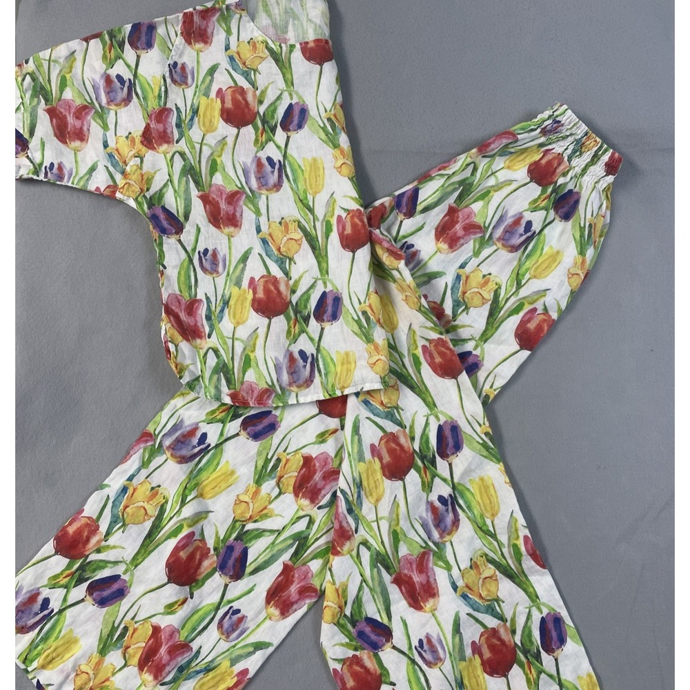 Luiselle Made in Italy 100% Linen Womens Tulip Top & Pant Set Festival Spring